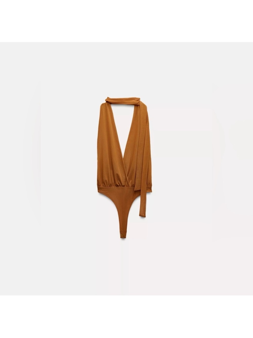 Zara Orange Plunge Neck Bodysuit with Neck Tie